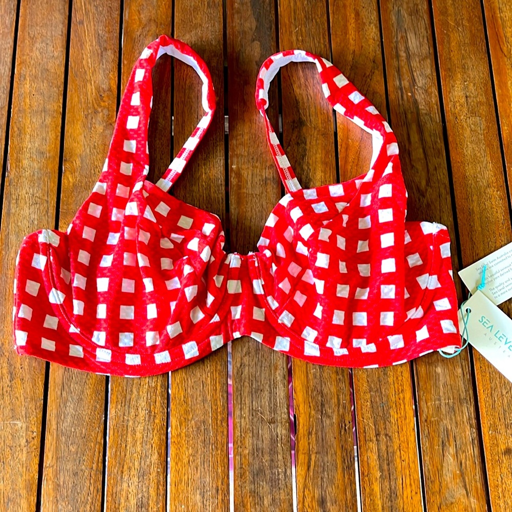 Sea level red/white plaid checkered bikini top size 12